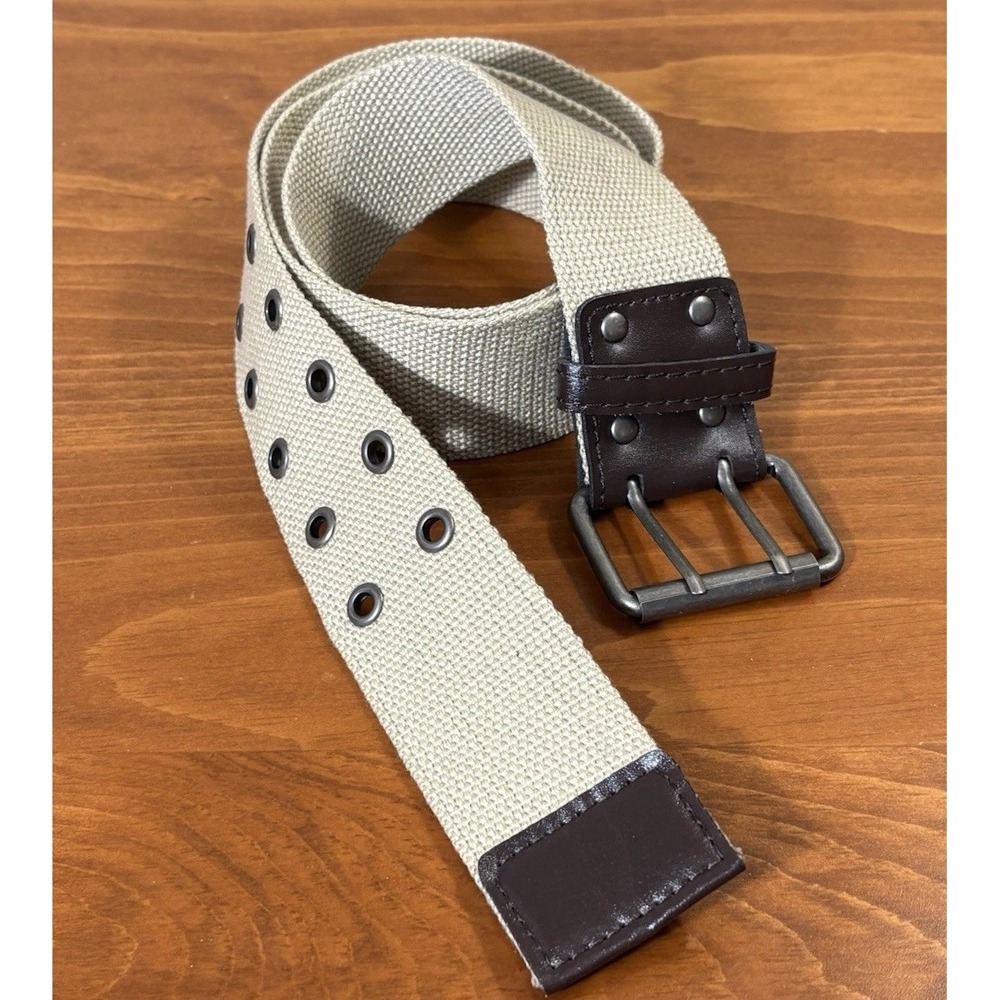 Canvas Grommet Belt Beige Double Grommet Buckle Casual Fashion. 32-36" Unisex